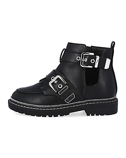 360 degree animation of product Girls black buckle boots frame-3