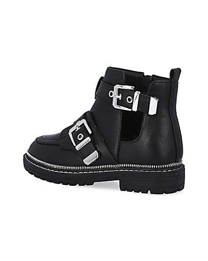 360 degree animation of product Girls black buckle boots frame-5
