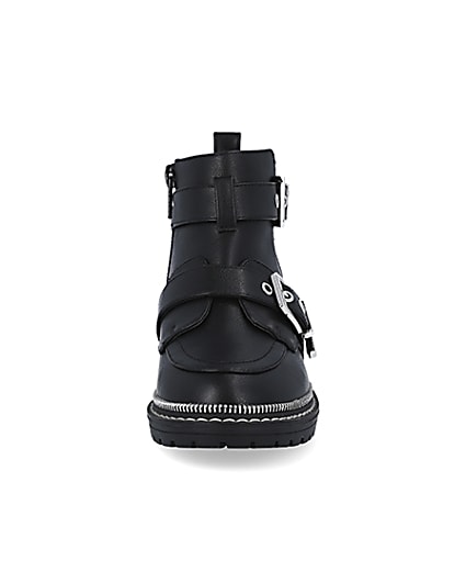 360 degree animation of product Girls black buckle boots frame-21