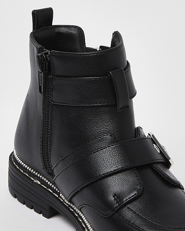 Girls black buckle boots