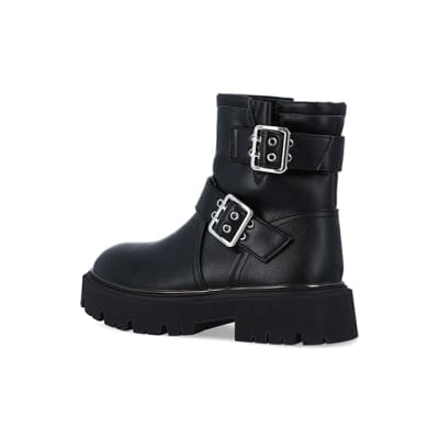 Black buckle hot sale biker boots