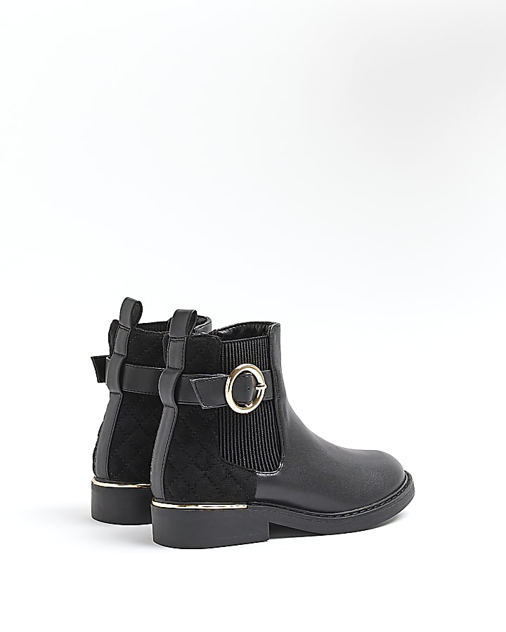 Girls black buckle detail ankle boots