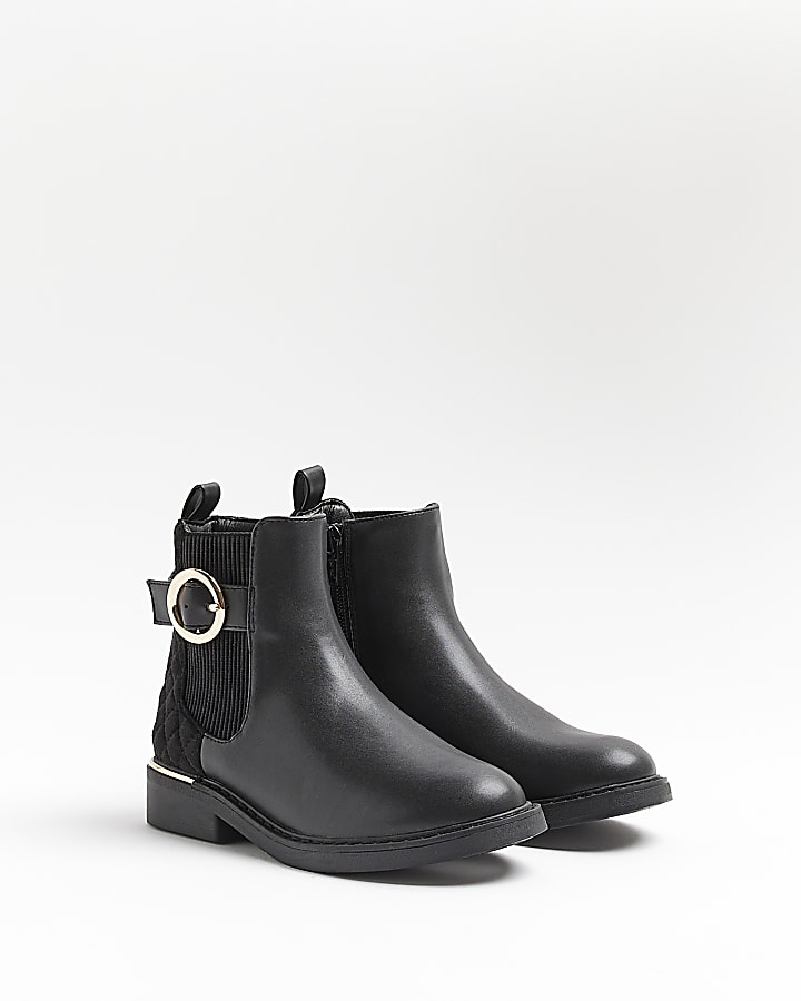 Girls black buckle detail ankle boots