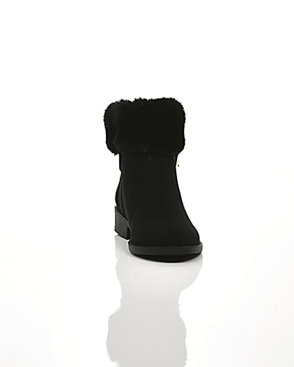 360 degree animation of product Girls black buckle faux fur cuff boots frame-5