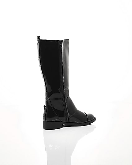 360 degree animation of product Girls black buckle patent knee high boots frame-12