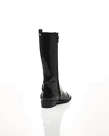 360 degree animation of product Girls black buckle patent knee high boots frame-14