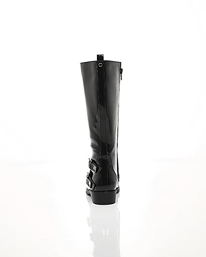 360 degree animation of product Girls black buckle patent knee high boots frame-16