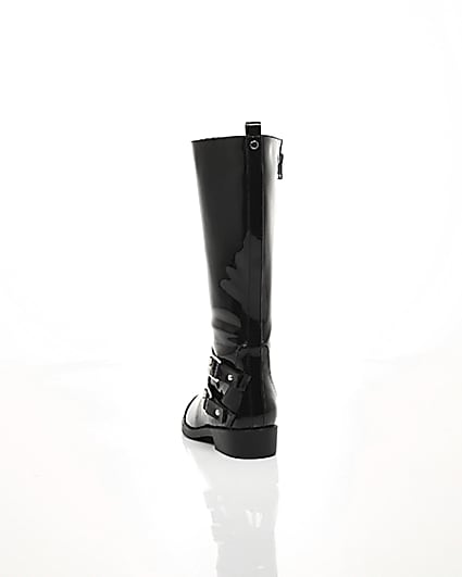 360 degree animation of product Girls black buckle patent knee high boots frame-17