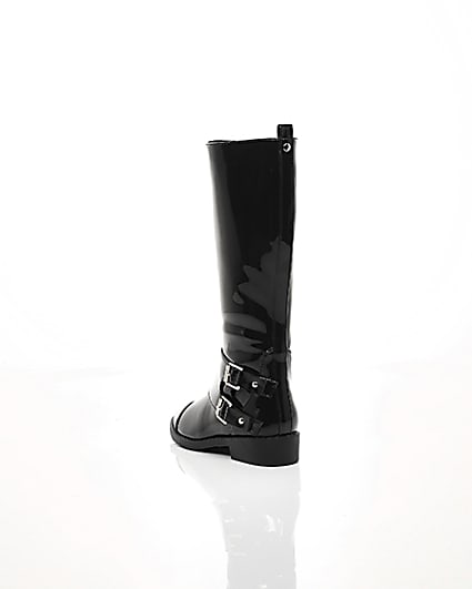360 degree animation of product Girls black buckle patent knee high boots frame-18