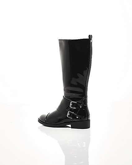 360 degree animation of product Girls black buckle patent knee high boots frame-20