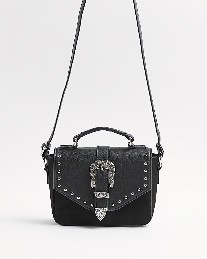 Girls black buckle satchel bag