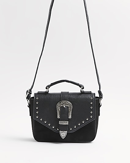 Girls black buckle satchel bag
