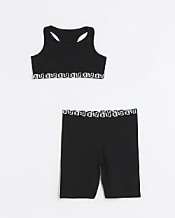Girls black butterfly cycle shorts set