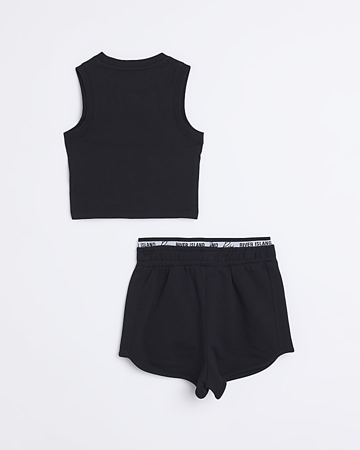 Girls Black Butterfly Graphic Shorts Set