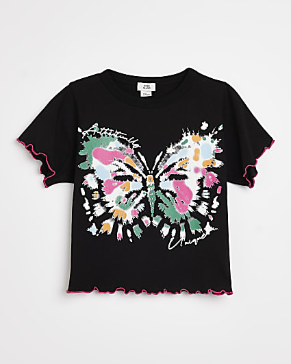 Girls Black Butterfly Graphic t-shirt