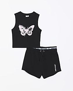 Girls black butterfly top and shorts set