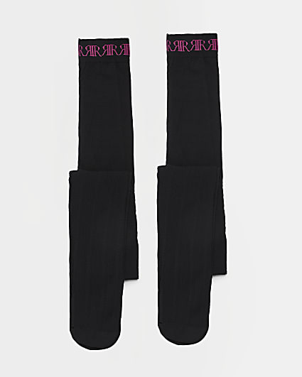 Girls Black Cable tights 2 Pack