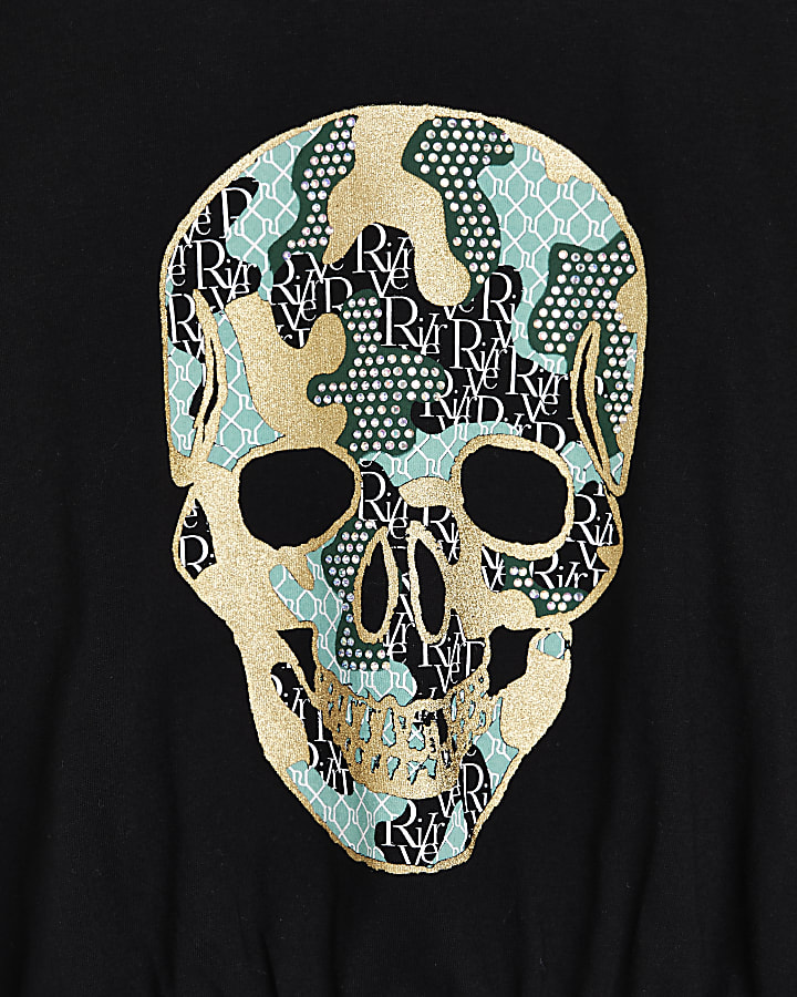 Girls black camo skull print t-shirt
