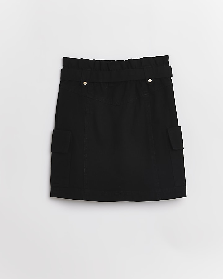 Girls black cargo belted skirt