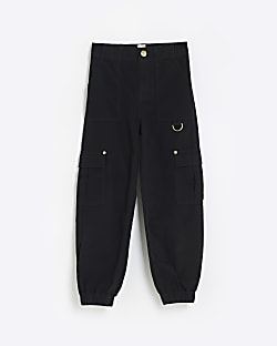 Girls black cargo pocket trousers