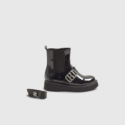 Girls Black changeable strap chelsea boots