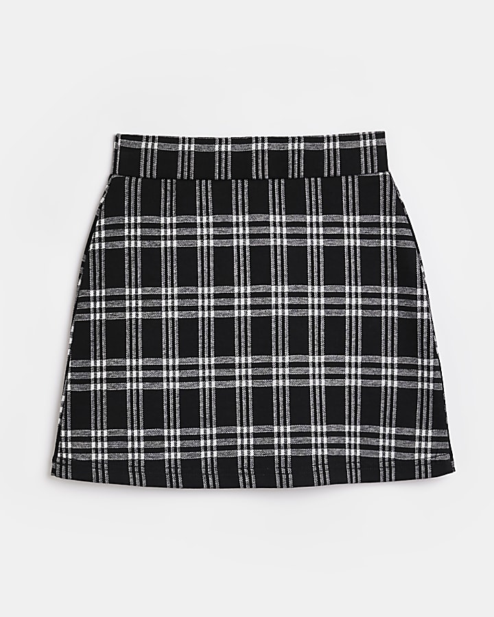 Girls Black Check Button Down Skirt