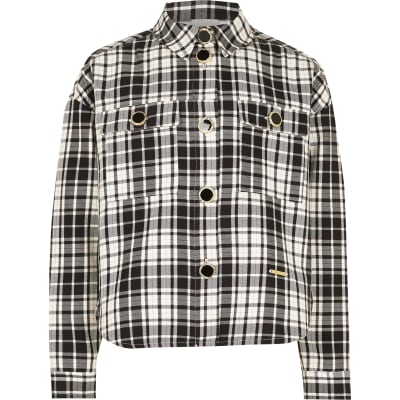 Girls black check shacket | River Island