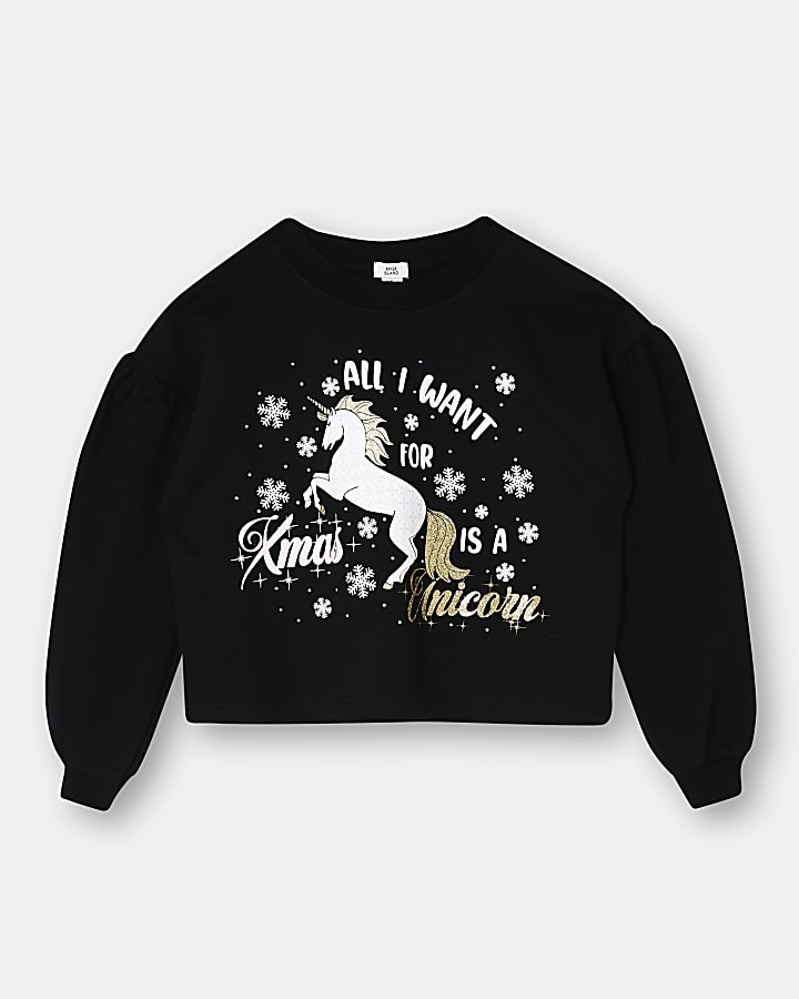 Girls black Christmas unicorn sweatshirt