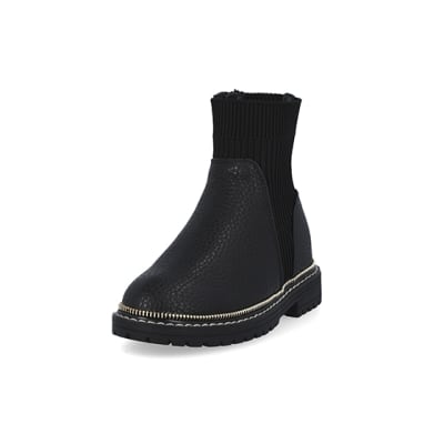 360 degree animation of product Girls black chunky ankle Boots frame-23