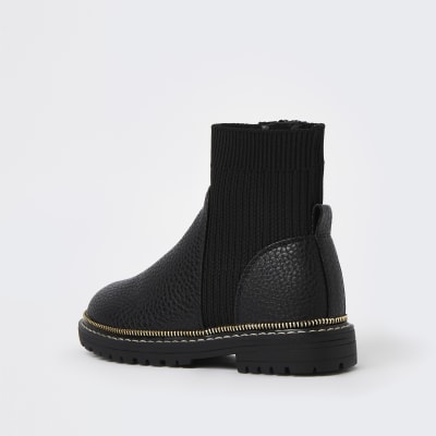 Girls black chunky ankle Boots