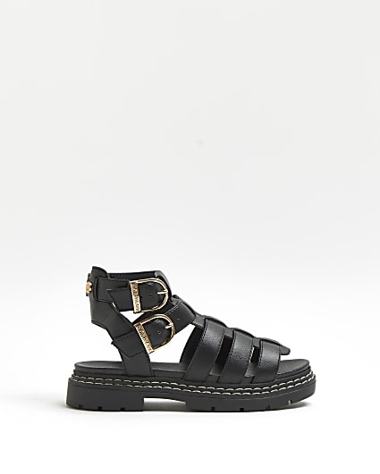 Girls black chunky cage sandals