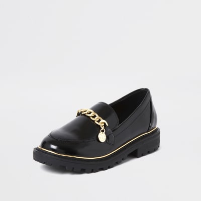 ladies black chunky loafers