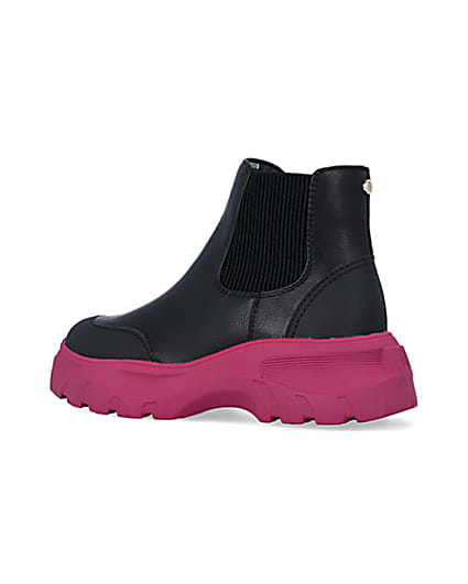 360 degree animation of product Girls Black Chunky Pink Sole Ankle Boots frame-5