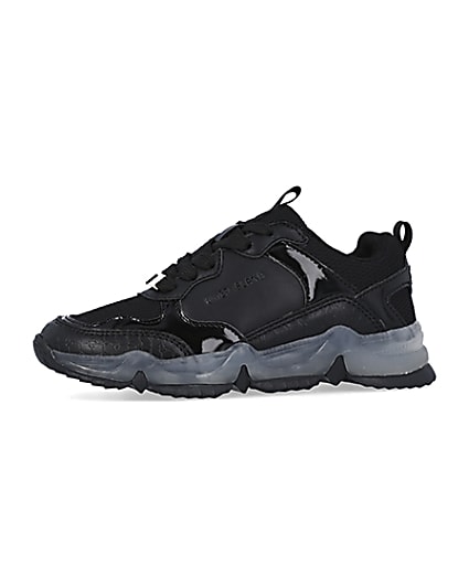 360 degree animation of product Girls black clear sole chunky runner trainers frame-2