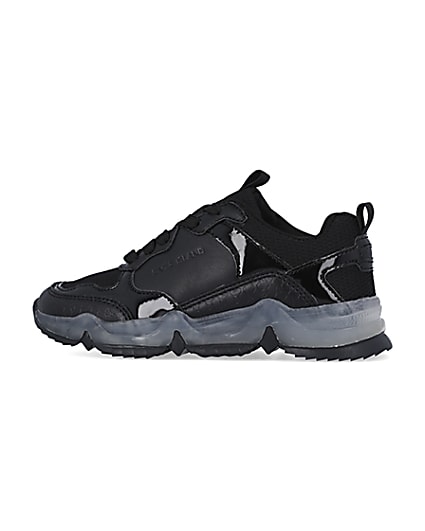 360 degree animation of product Girls black clear sole chunky runner trainers frame-4