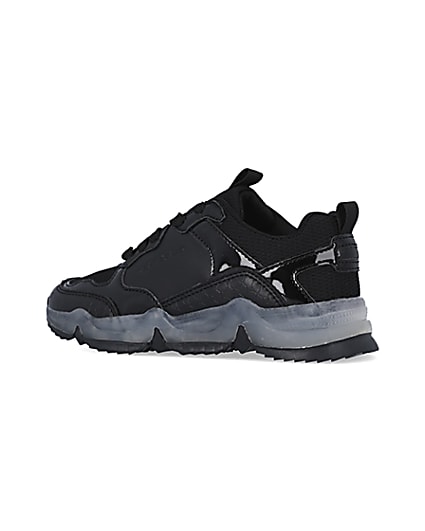 360 degree animation of product Girls black clear sole chunky runner trainers frame-5