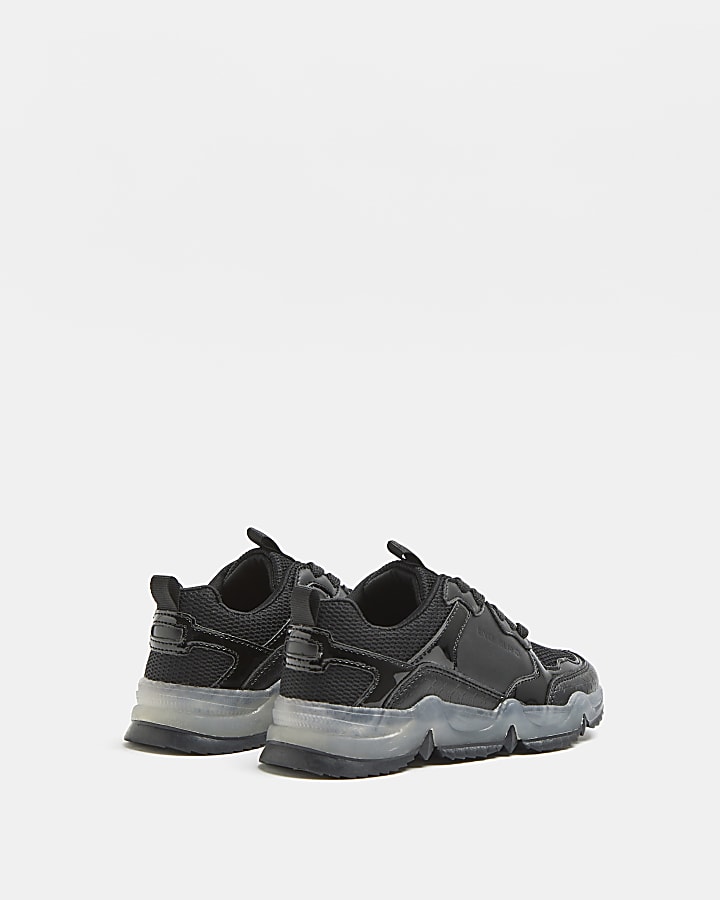 Girls black clear sole chunky runner trainers