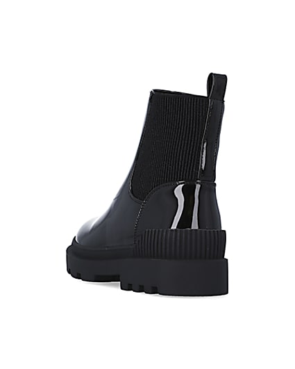 360 degree animation of product Girls Black Cleated patent Chelsea Boots frame-7