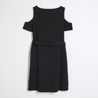 Girls black cold shoulder dress River Island