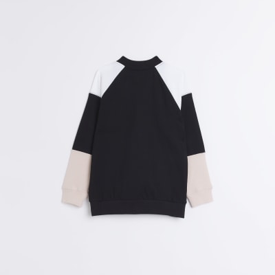 Girls Black Colour Block Bomber Jacket