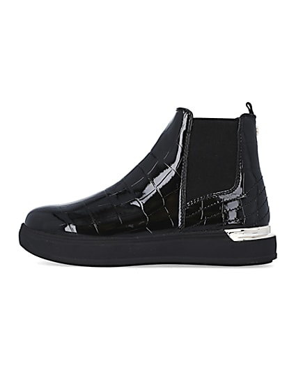 360 degree animation of product Girls Black Croc PU ankle boots frame-3