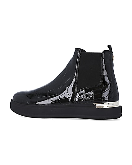 360 degree animation of product Girls Black Croc PU ankle boots frame-4