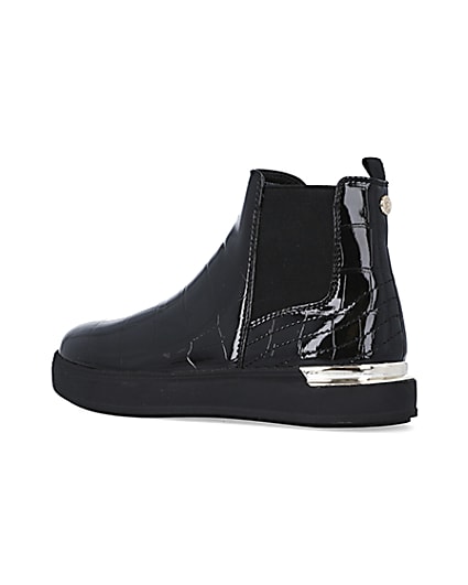 360 degree animation of product Girls Black Croc PU ankle boots frame-5