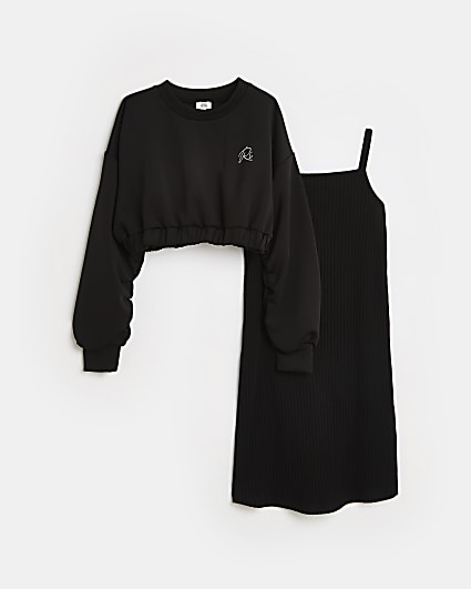 Girls black crop sweatshirt 2 in 1 outfit