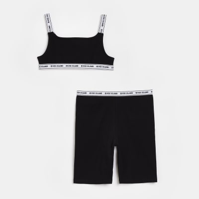 Girls black crop top and shorts set | River Island