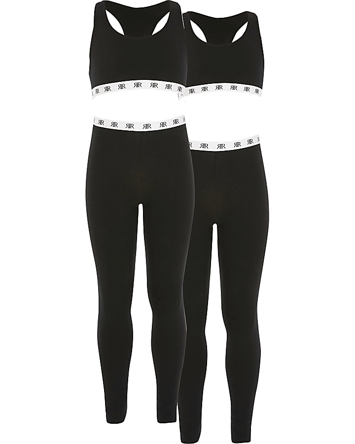 Girls black crop top and leggings 2 pack