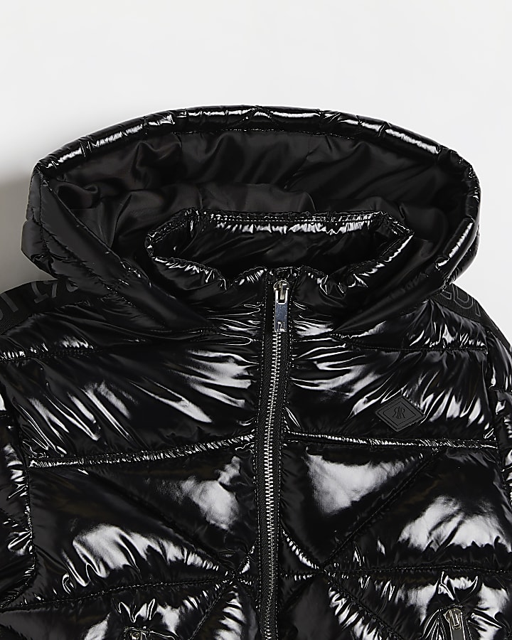 Girls black cropped quilted puffer jacket
