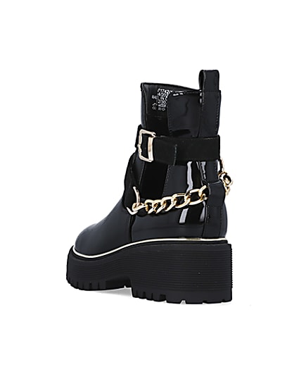 360 degree animation of product Girls Black Cut Out Chain patent Boots frame-7