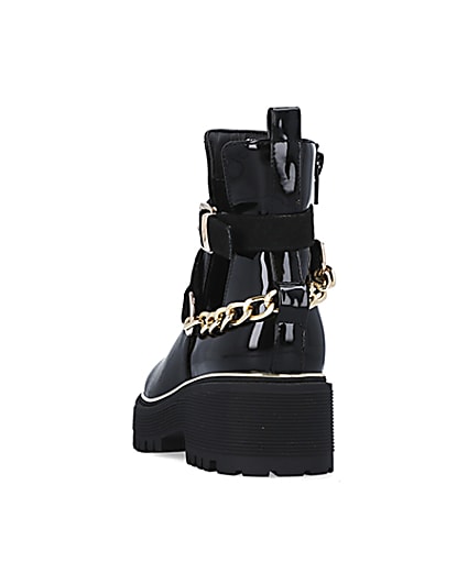 360 degree animation of product Girls Black Cut Out Chain patent Boots frame-8