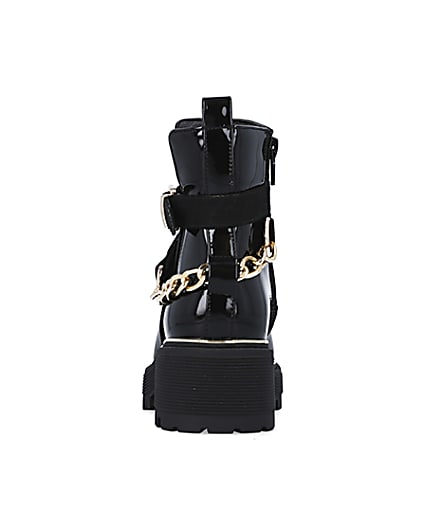 360 degree animation of product Girls Black Cut Out Chain patent Boots frame-9